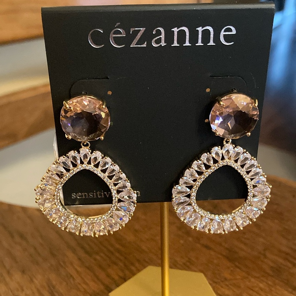 cezanne Pinkish/Lavender Crystal & Rhinestone Dangle Earrings NWT